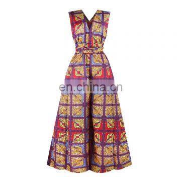 New Arrival Ladies Multi Ways A Line Big Leg Opening Women's African Print Floral Jumpsuits photo-6