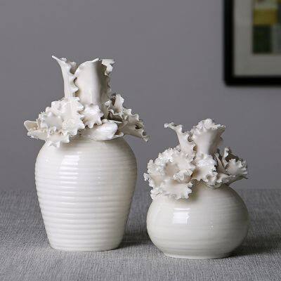 Office Hotel Shopping Mall European Style Cerative Large White Ceramic Flower Vase Decor