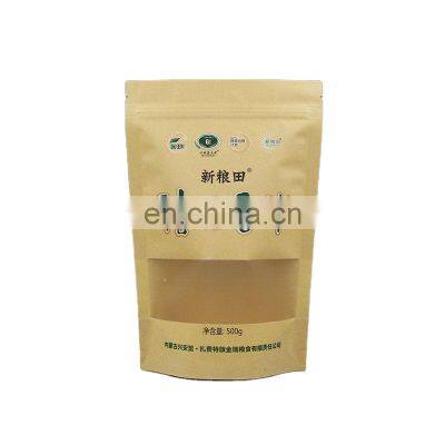 Custom printed three side seal stand up kraft paper bag Resealable Packaging Bags with window