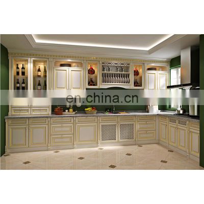 foshan factory high quality luxury designs white gold PVC modular kitchen cabinet furniture