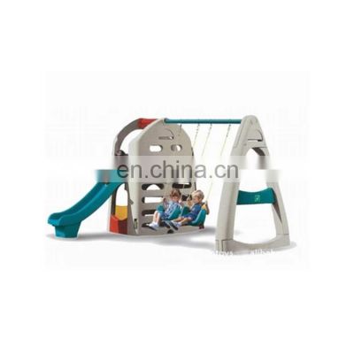 Low price outdoor plastic playhouse with 2 swings