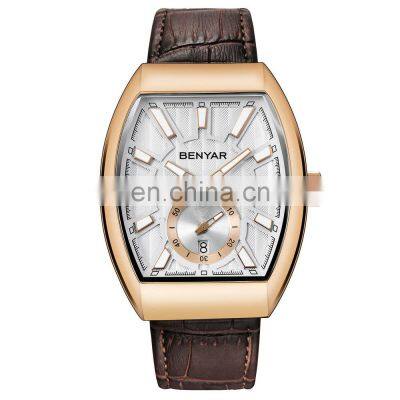 BENYAR BY-5136M Men's Fashion&Casual Watch Japan Quartz Movement Auto Date Leather Band