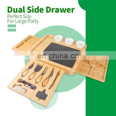 Bamboo Wood Charcuterie Board Cheese Serving Platter With Slide-Out Drawer photo-3