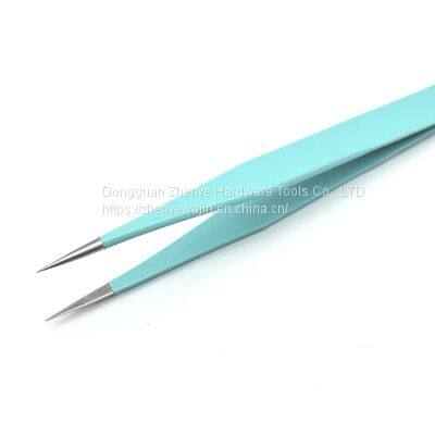 Colorful Makeup Eyelash Tweezers High-quality Stainless Steel Acid and Alkali Resistant Blue Straight Head Tweezers Sticker photo-2