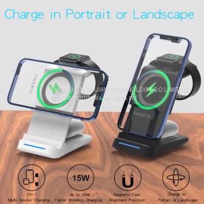 12V New Magnetic 15W Three-in-one Wireless Charger Multi-in-one Mobile Stand for Fast Wireless Charging photo-5