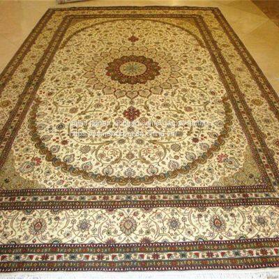 9x12ft/274x366cm Beige Color Hand Knotted Silk Persian for Sitting Room photo-2
