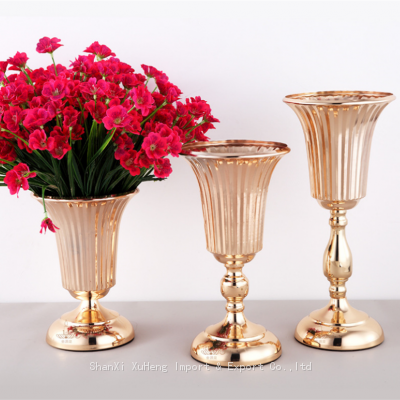 Elegant Wedding Flower Vase 20/27/39 cm Metal Gold Flower Stand Holder For Home Wedding Party Decoration