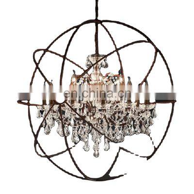 Large 44'' Vintage Orb Chandelier Clear Crystal Lighting Rust Globe Foucault's Foyer Chandeliers for Home & Office