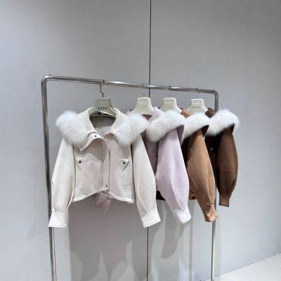 Fox fur grass coat women's short Korean version motorcycle suit goose down inner lining young parka coat