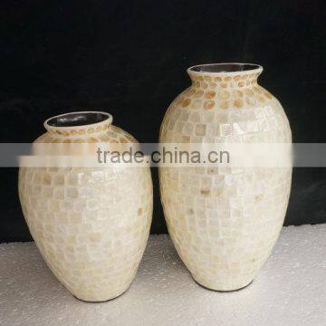 Best selling High quality eco friendly Set of Round Natural mother of pearl inlay vase from Vietnam