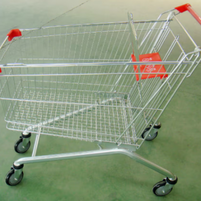 180 L Supermarket Shopping Trolley European Style Metal Wire Zinc Surface Shopping Carts Logo Printing