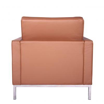 Florence Knoll Style Tufted Leather Armchair, Modern 1-Seater Sofa Chair With Stainless Steel Base for Living Room Hotel photo-3