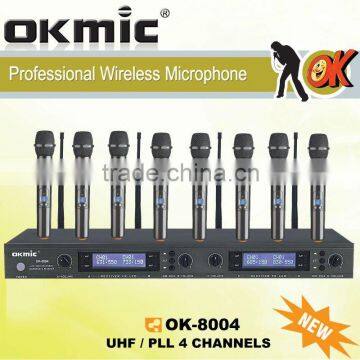 OK-8004 UHF/PLL 4 Channel wirelesss microphone system