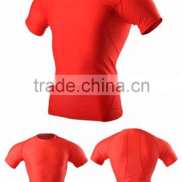 (OEM/ODM Factory)Red Short sleeve quick dry breathable compression wear men compression wear quick dry running tops for men