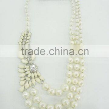 FASHION MULTI ROW PEARLS RHINESTONE STATEMENT NECKLACE EARRING SET