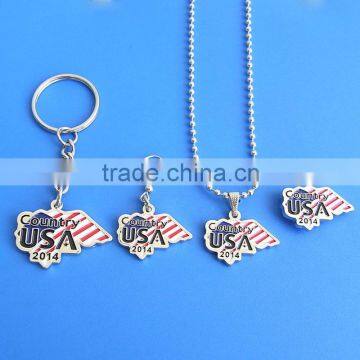 metal USA map heart souvenir keychain