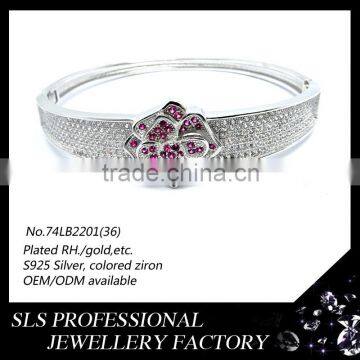 2015 May Latest Flower Style Wholesalers Jewelry 925 Sterling Silver White Gold Plating Bracelet Connected Ring -SLS photo-5