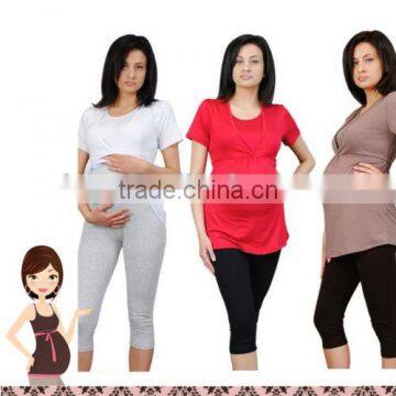 Comfortable Maternity Pregnancy Crop Cropped 3/4 Leggings with Belly Panel