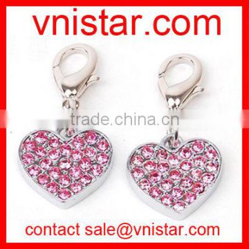 Wholesale Vnistar pink heart crystal charm with lobster clasp in various colors TC009 about 25mm