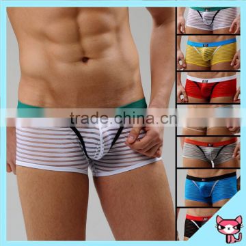 2015 Transparent Mesh Underwear Stripe Style Sexy Plus Size Stripe Style Boxer For Men Low waist Underwear