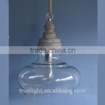 industrial bell glass with wood pendant lamp 1 light for shops china supplier