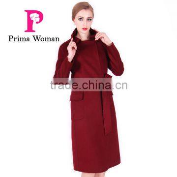 2016 New Design Fashion Women Length Slim Fit Wool Coat With Belt photo-2