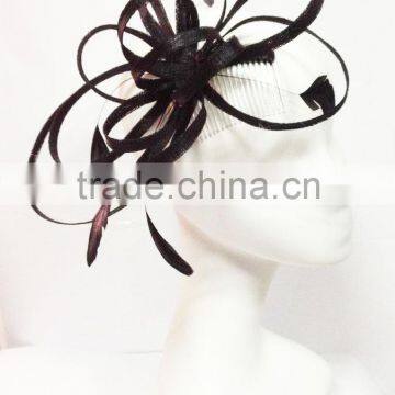 New arrival black sinamay fascinator on comb