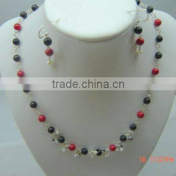 Hot seller necklace red coral with black agate round beads necklace jewelry