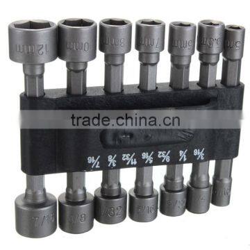 14pcs/set Power Nut Driver Drill Bit SAE Metric Socket Bits Wrench Screw 1/4 Inch Hex Shank Quick-Change Screwdrivers Nutdriver