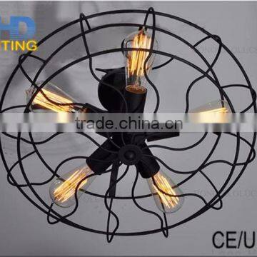 Iron chandelier fan cage edison ceiling light industrial pendant lamp