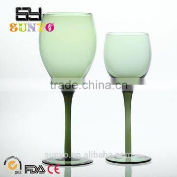 Hand made green wine glass goblet with diverse volume