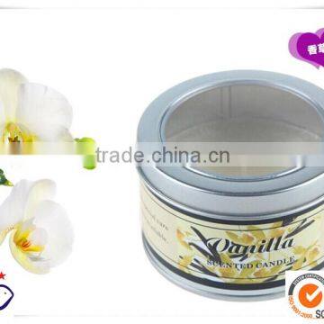 wholesale Round candle tin box with acrylic window/decorative candle tin box