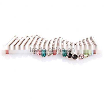 NR9120 Unusual I Shape Multicolor CZ Steel Nose Stud Piercing Jewelry Nose Ring