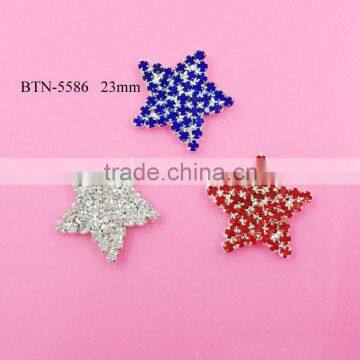 Hot selling factory price red white blue star rhinestone button in stock (btn-5586)