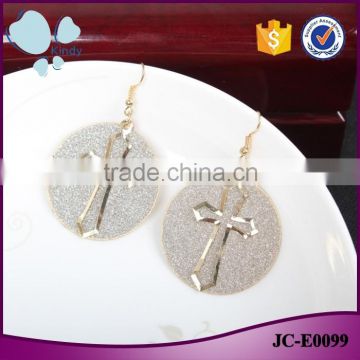 Latest gold earring designs frosted zinc alloy double layer hollow cross earring