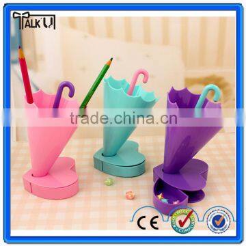 Novelty multifunction customized logo umbrella pen holder, Fashion colorful office umbrella pen container