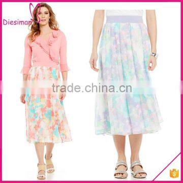 Watercolor Pansies Print Long Chiffon Skirt Pattern