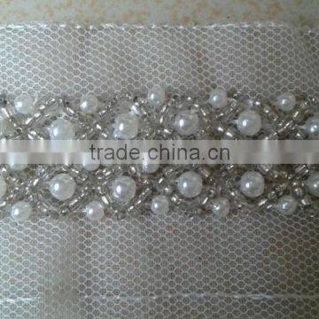 100% Handmake Pearl Beaded Trim Pearl Lace Trim Wedding Belt For Ladies Salwar Kameez Design