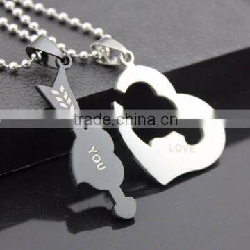 Custom men 316 stainless steel a arrow through heart pendant