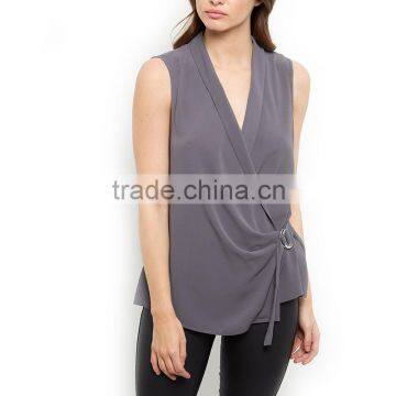 Womens Fashion Designer Cross Over Sleeveless Modern Chiffon Top Blouse Guangzhou Factory Supplier Manufacturer