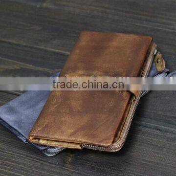 Pure Leather Buckle Dyeing Wallet, Casual Long Wallet With Long Clip