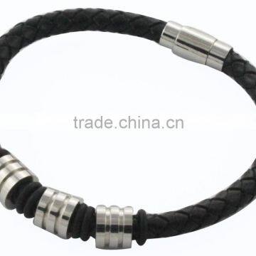 High Quality Black Leather Bracelet w/magnetic closure fashion jewelry