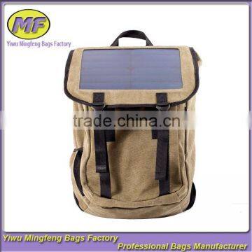 Brown Nylon Solar Chargeable Backpack Solar Panel Bag