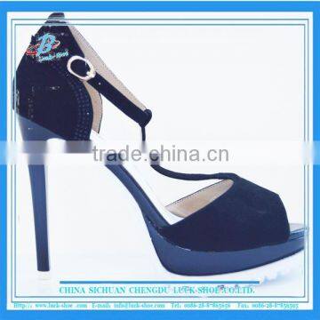 Elegant navy blue suede leather women high heels open toe bare foot design women platform dress sandals