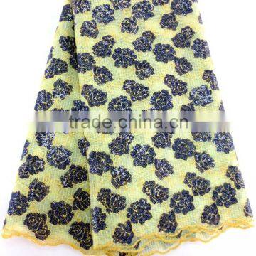 Three layer african french lace fabric with flowers embroidery