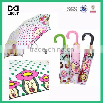 Aluminium shaft frame cartoon customized OEM cute 3 folding umbrella