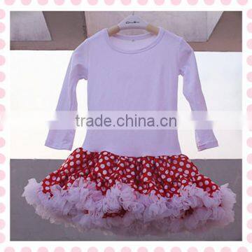 Baby White Longsleeve Top With Red Polka Dote Puffy Pettiskirts Outfit For Xmas