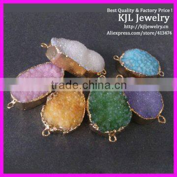 GZKJL-CT0058 HOT !!! 24.kt Gold Bezel Druzy Agate Connector for Bracelet, Natural Druzy Beads