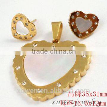 heart shape IPG natural shell stainless steel gold filled jewelry set