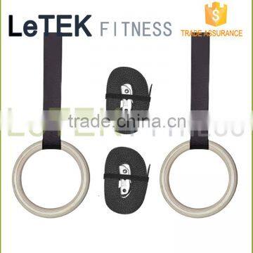 Wood Gymnastic Rings Olympic Straps Buckles Gym Cross Fit Training Pull Up Dips